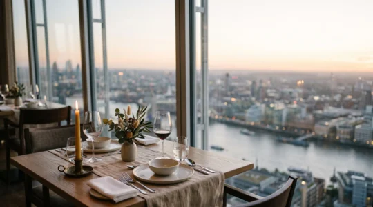 Table de restaurant gastronomique dressée avec élégance en lumière dorée, symbolisant le choix personnel au-delà des classements